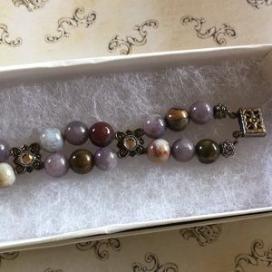 Handmade Lepidolite & ocean jasper bead double strand bracelet NEW in box